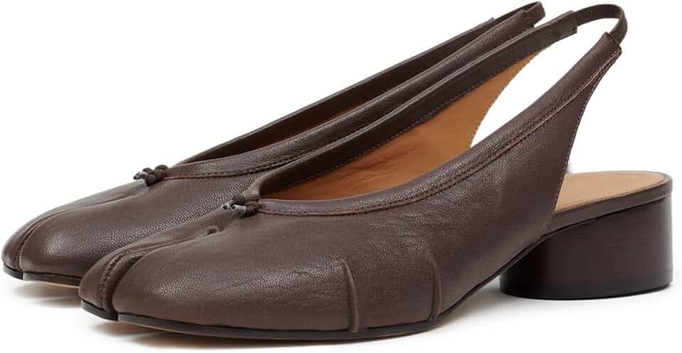 KOKOMOMO Black Split Toe Slingback Heels for Women Japanese Tabi Shoes Cylindrical Block Heels Pumps Chunky Heel Office Wedding Party Dress Shoes