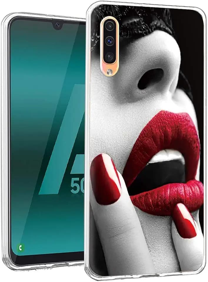 Pnakqil Schutzhülle für Samsung Galaxy A50 A50S A30S, transparent, mit Motiv, stoßfest, Silikon, TPU, weich, ultradünn, Schutzhülle für Samsung A50 A50S A30S, rote Lippen