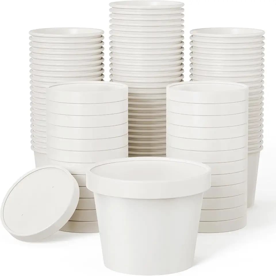 JOLLY PARTY 50pack 12oz Paper Soup Containers with Lids Disposable Food Cup