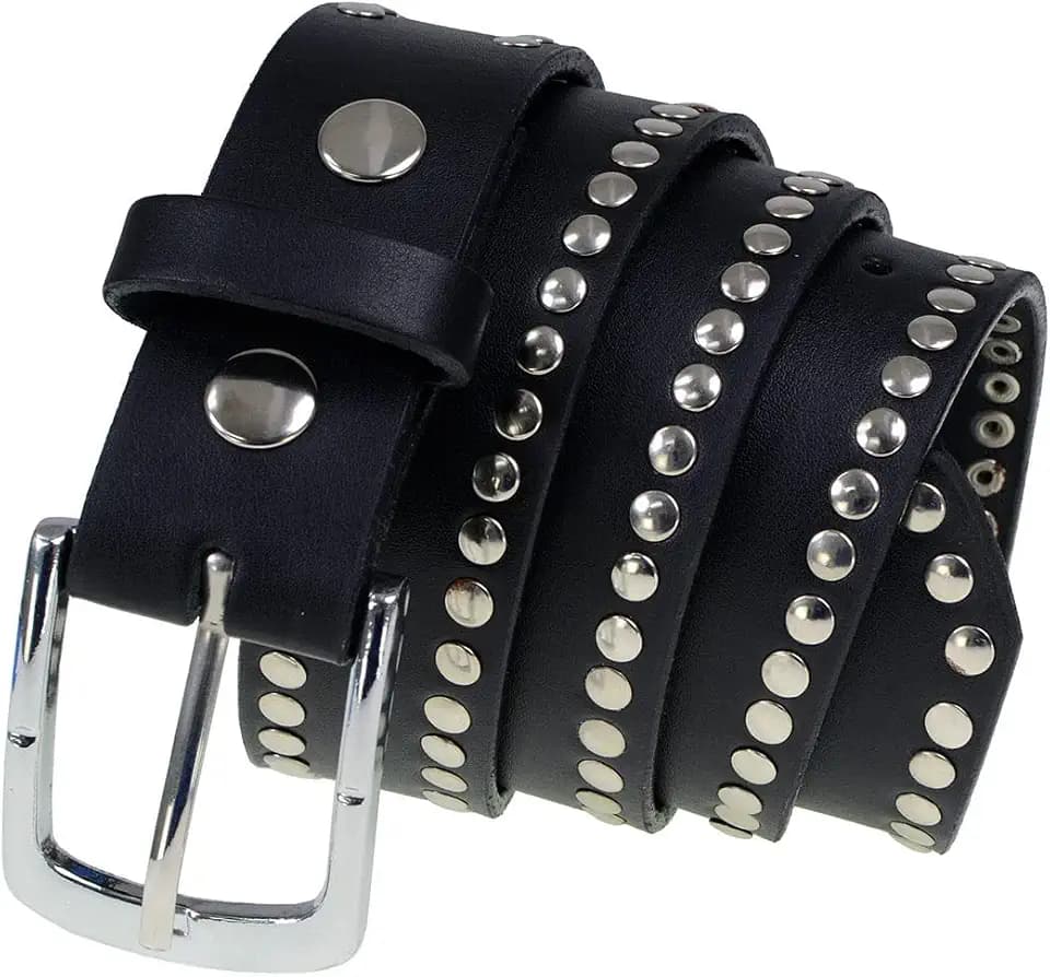 Milwaukee Leather MP7104 Men's Studded Black Genuine Leather Belt for Biker with Buckle - 1.5 inches Wide