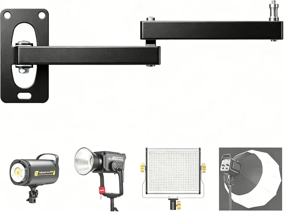 Wall Mount Boom Arm Stand for Ring Light, Studio Lighting, Microphone,Foldable Space-Saving Design, 180° Swivel, Heavy Duty Aluminum, Extends 12 Inches, 1/4" Screw for Photography Live Streaming etc.