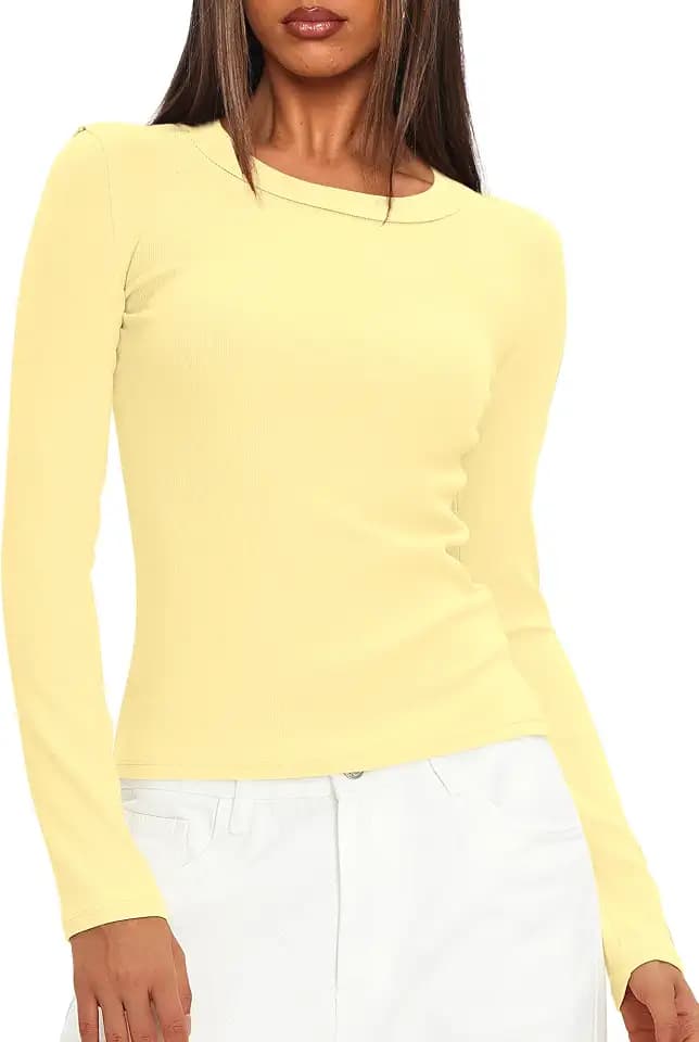 Darong Women's Ribbed Knit Long Sleeve Tops Crew Neck Slim Fit Basic Shirts