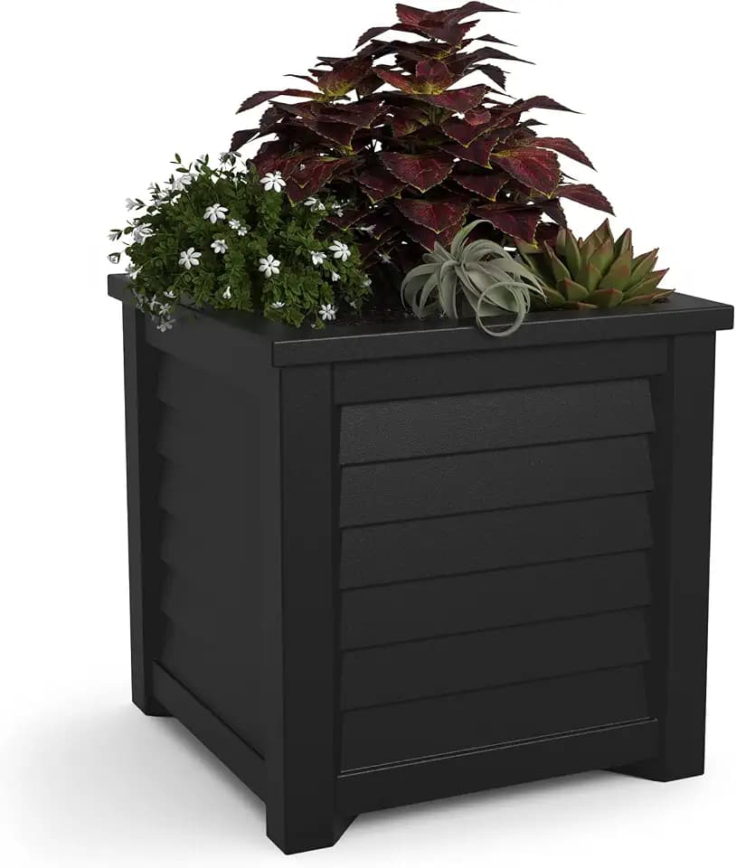 Mayne Lakeland 20in Square Planter - Black - Polyethylene - Built-in Water Reservoir (5867-B)