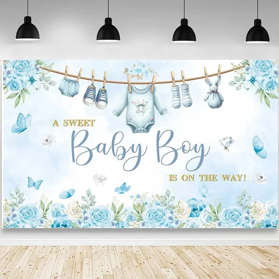 AIBIIN Blue Baby Shower Backdrop Banner Decorations for Boy 6x3.6ft