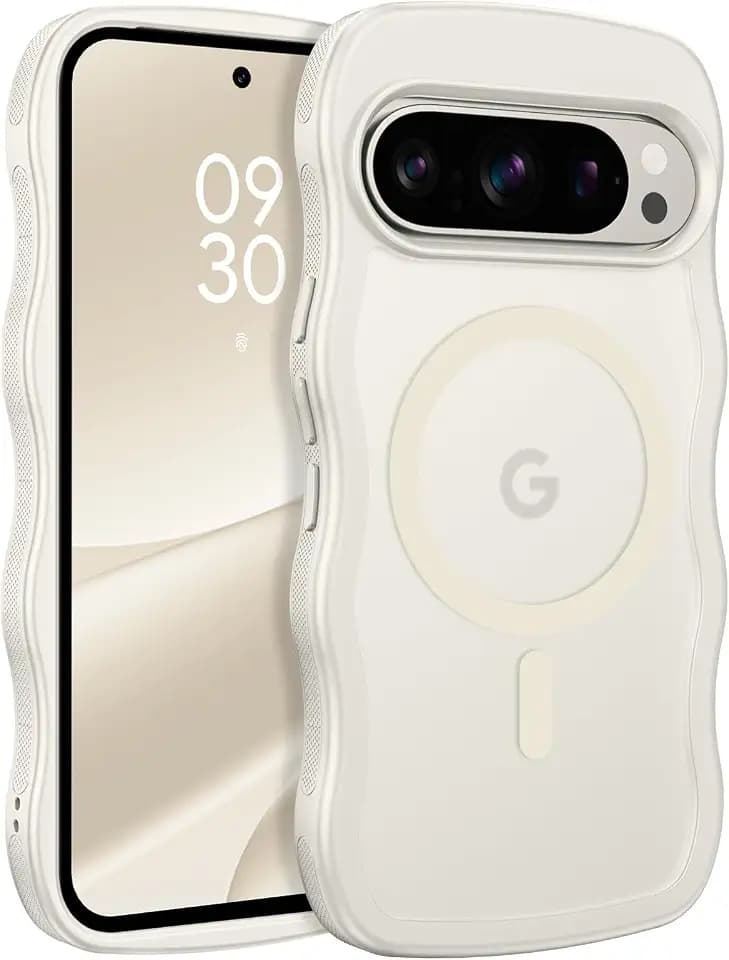 BENTOBEN Magnetic for Google Pixel 10 Pro Case Cute, Curly Wavy Pixel 10Pro Case [Compatible with MagSafe] Anti-Slip Bumper Matte Slim Women Men Boys Phone Cover for Google 10Pro 6.3", Light Grey
