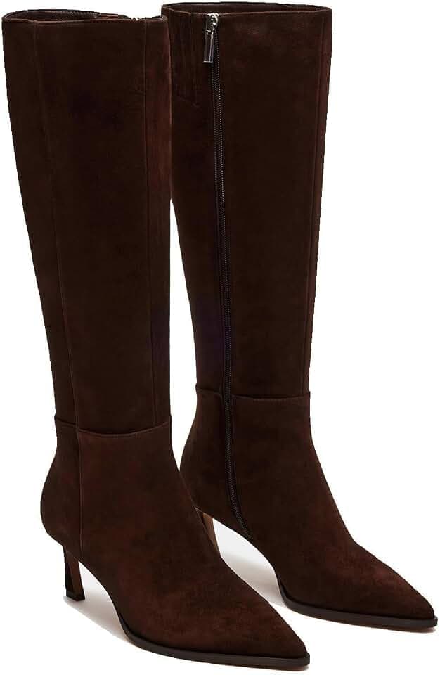 MICIFA Knee High Boots Leather Tall Boots for Women Stiletto Kitten Heeled Boot Pointed Toe Side Zipper Dress Boot