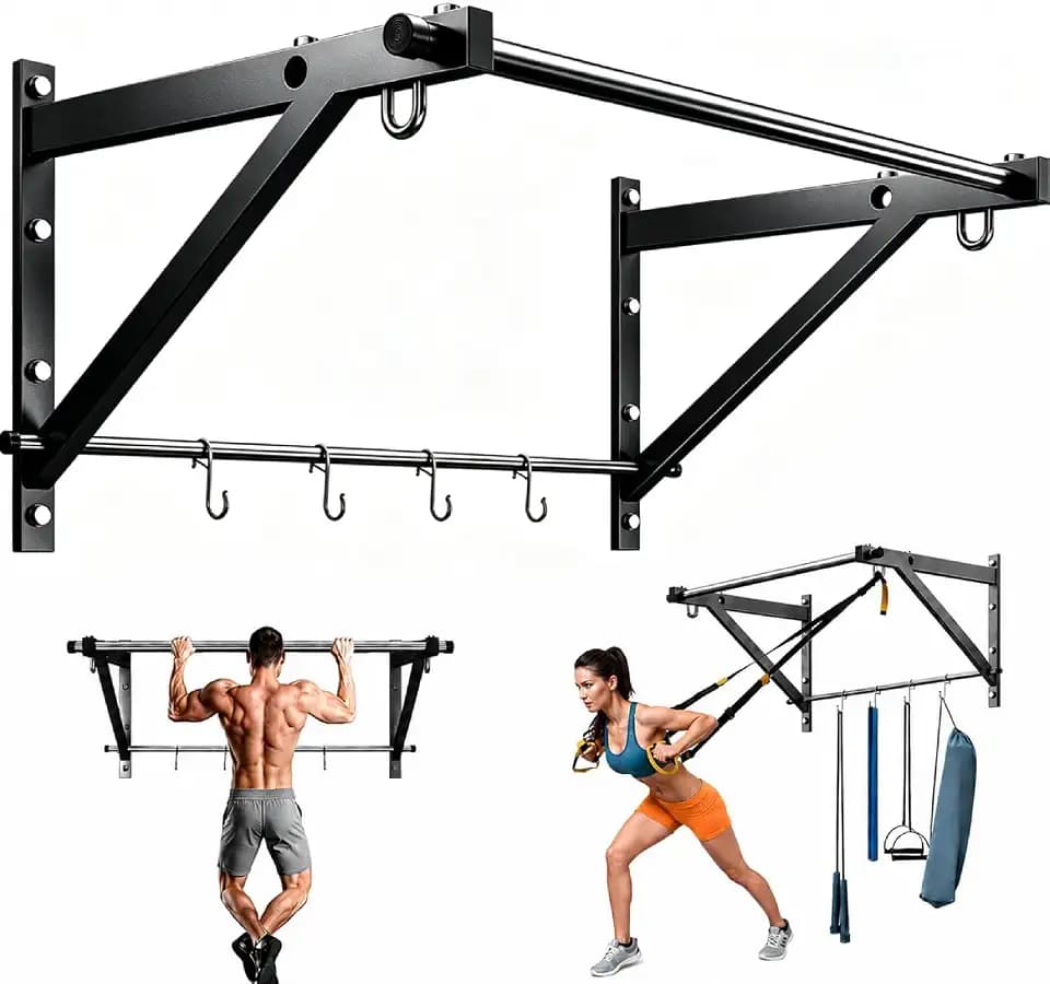 Adjustable Depth Wall Mounted Pull Up Bar 500LB Heavy Duty