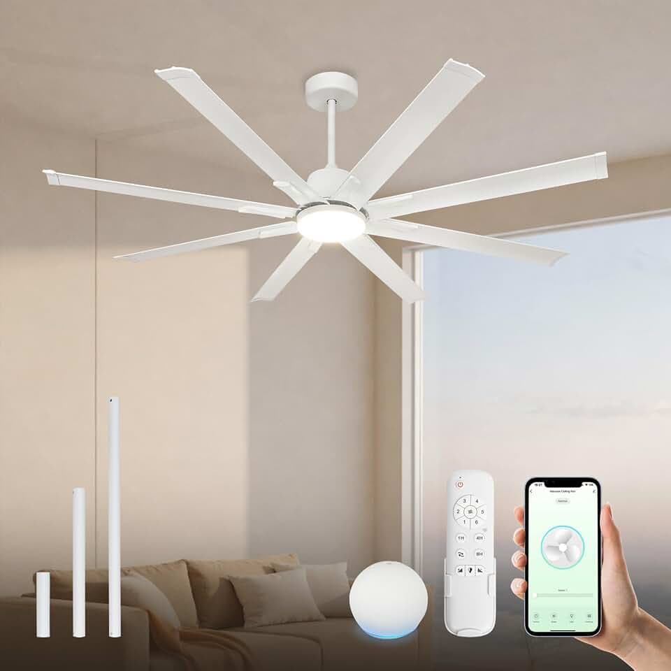 72 Inch Smart Aluminum Ceiling Fan with Light, High CFM Airflow for Patio