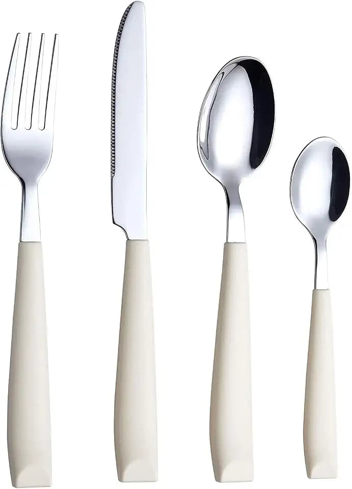 EXZACT 16 tlg Besteckset Edelstahl breit Griffe für 4 Personen Creme