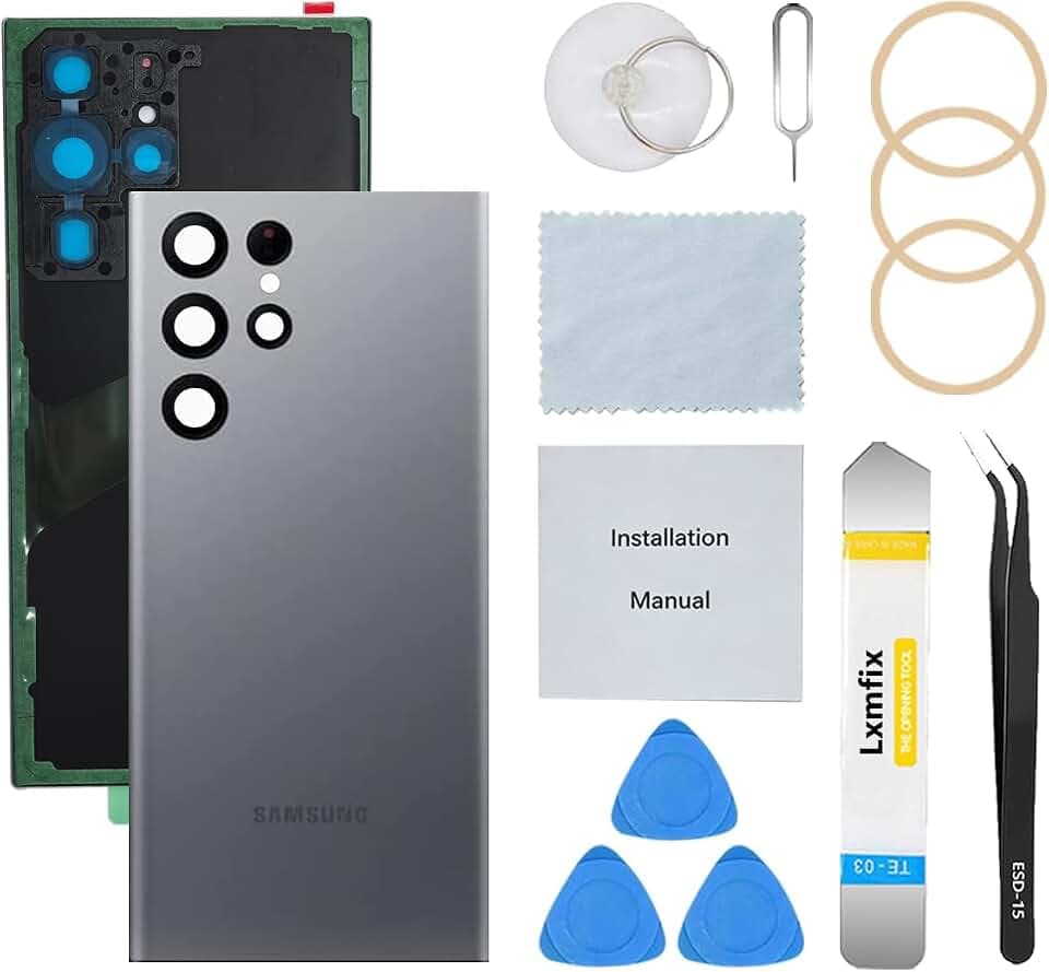 Rear Back Glass Replacement Compatible with Samsung Galaxy S22 Ultra 6.8-Inches with Repair Tool Kit (Graphite)