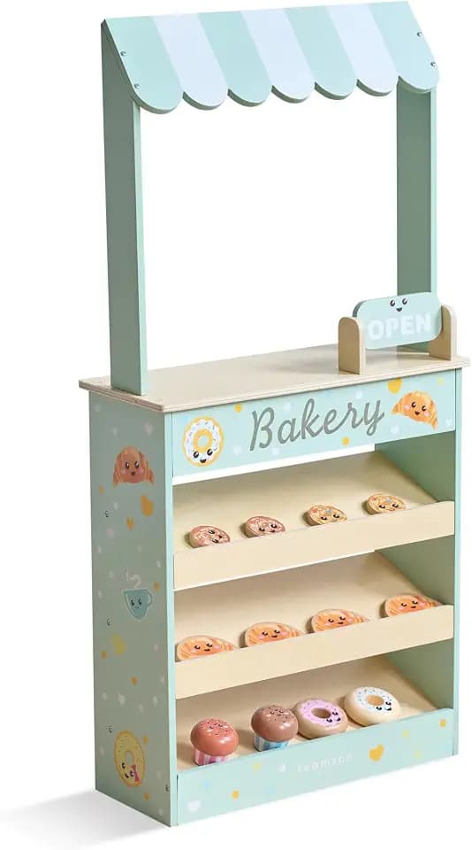 Teamson Kids Jolly Pals Wooden Bakery Market Stand for Kids Ages 3+