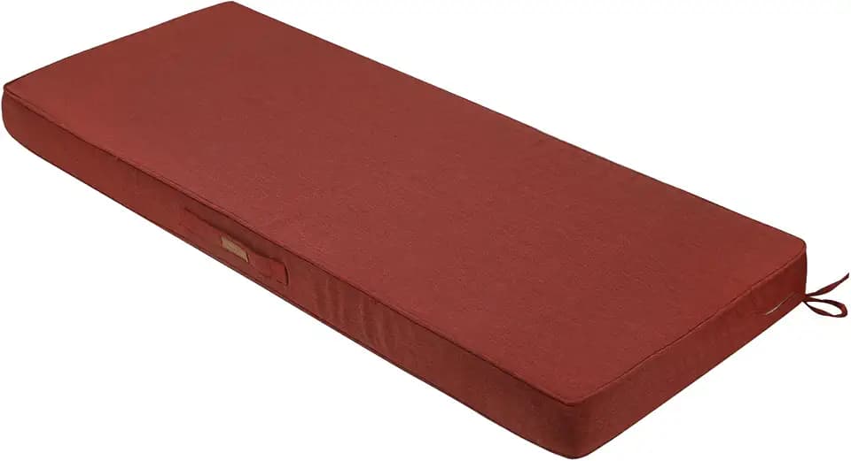 Magpie Fabrics Outdoor Bench Cushion 42 x 18 Inch, Waterproof Fade Resistant Patio Garden Loveseat Sofa Settee Couch Pads with Carry Handle and Ties, Dark Red