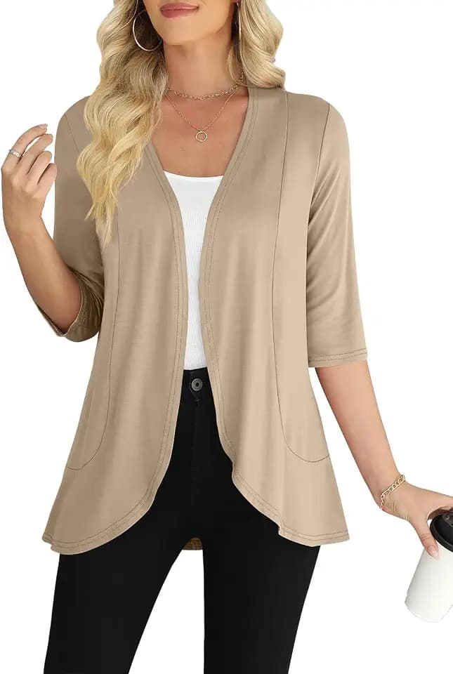 Yincro Womens Casual 3/4 Sleeve Cardigan Lightweight Soft Open Front S-4XL