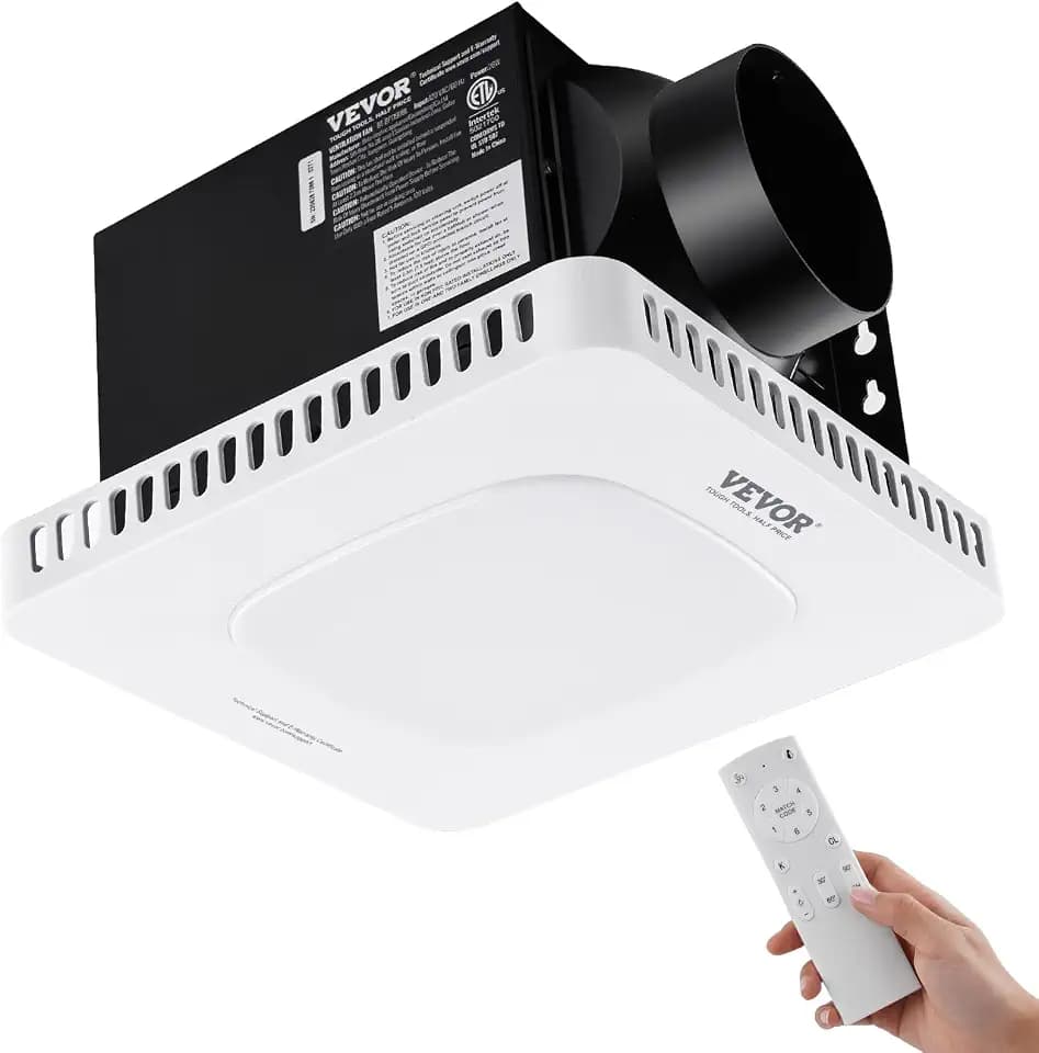 VEVOR 110 CFM Bathroom Exhaust Fan with Remote - 1.5 Sones Low Noise, LED Light 3000-5000K, Energy-Saving with Timer, Ceiling Ventilation