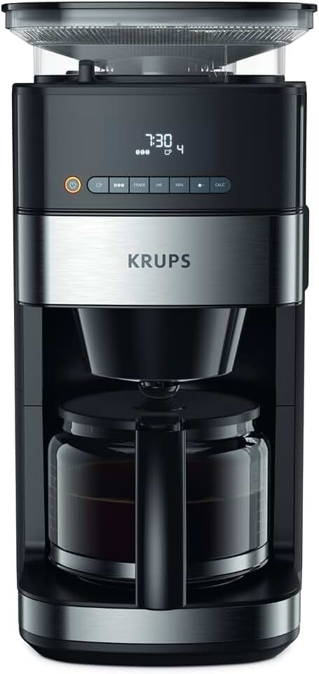 Krups KM8328 Grind Aroma Kaffeemaschine mit Mahlwerk | 24-Stunden-Timer | 180 g Bohnenbehälter | 1,25 L Fassungsvermögen für bis zu 15 Tassen Kaffee | Auto-Off-Funktion | 3 Mahlgrade | Schwarz