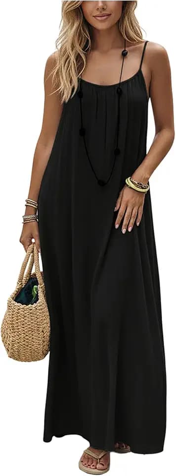 SHENHE Women's Open Back Spaghetti Strap Backless Maxi Dress Flowy Sundress