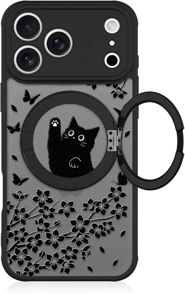 Cute Case for iPhone 18 Pro Max Case with Stand, Playful Black Cat