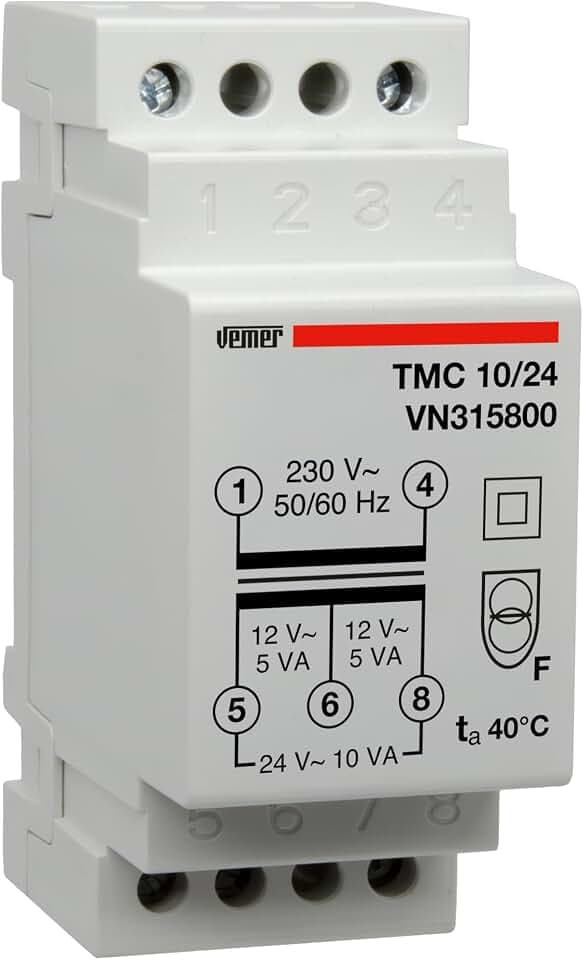 VEMER VN315800 TMC 10/24 - Transformator für Hutschienen mit Primärspannung 230V, Trafo mit Sekundärspannung 12-24V und Leistung 10VA, Weiß