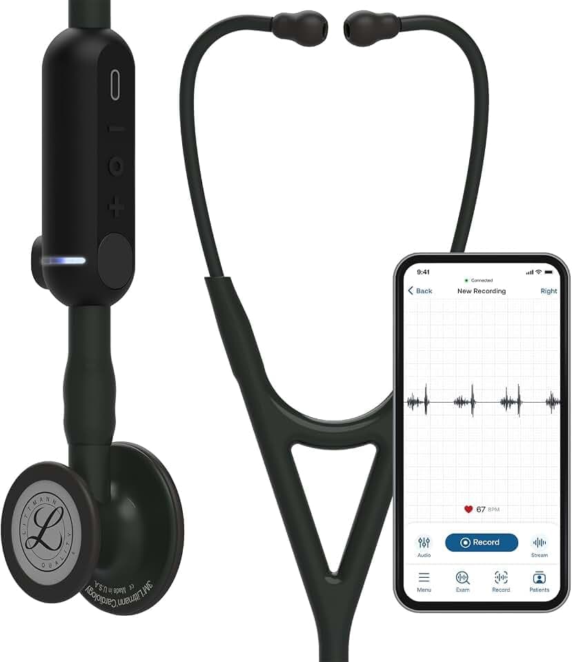 3M Littmann CORE Digital Stethoscope, Our Most Advanced Stethoscope Yet, Up To 40x Amplification, Active Noise Cancellation, In-App Sound Wave Visualization, Black-Finish Chestpiece, 8480