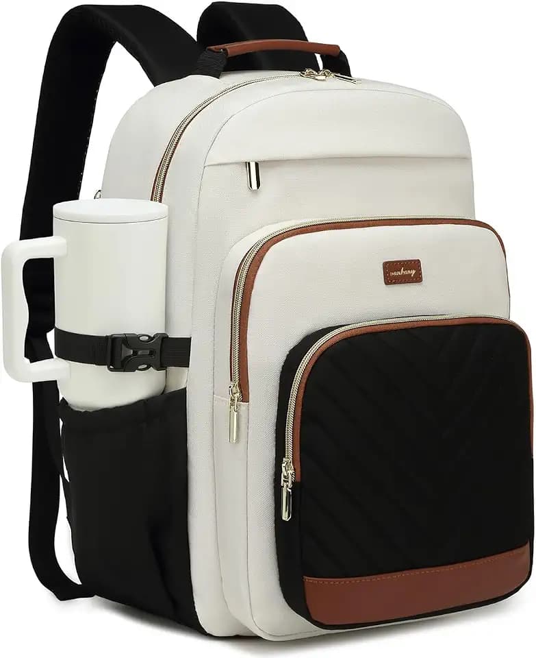 Large Laptop Backpack Bookbag for Women, 17.3in Multi Compartment Teen Girls School Backpack for College High School Students Teacher Nurse Work Back Pack Travel Carry On, WhiteBlackBrown