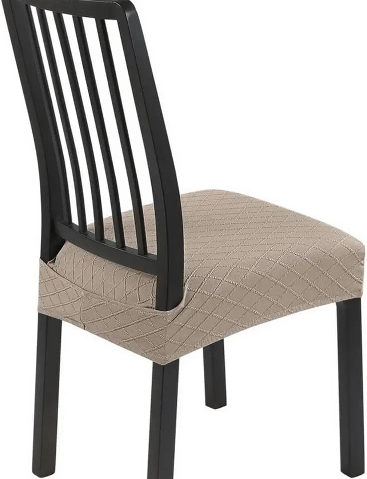 SearchI Dining Chair Seat Covers Set of 4, Rear Covered, Check Khaki