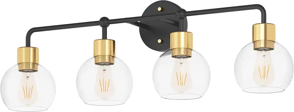 Inlight 31-Inch 4-Light Black/Brushed Gold Vanity Light, Clear Seeded Glass