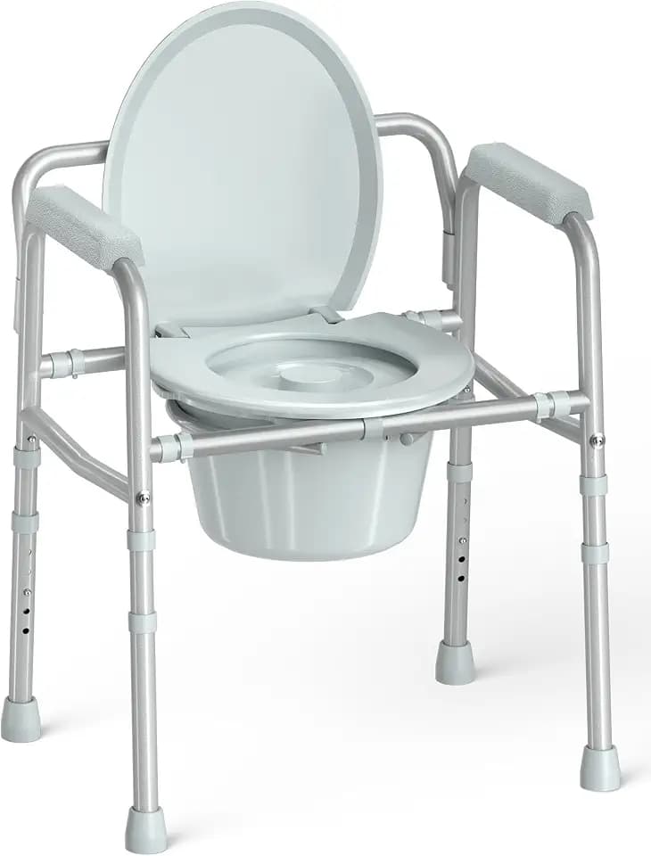 HOMLAND 3-in-1 Bedside Commode Toilet with Sturdy Dual-Crossbar, 350lb