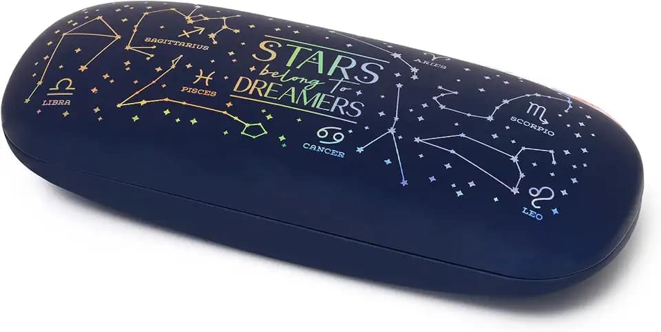 LEGAMI - Secret Box Medium, Brillenetui und Stifte, Thema Stars, Hartschalenetui aus Metall mit Federverschluss und PU-Beschichtung, Brillenhalter, Stifthalter