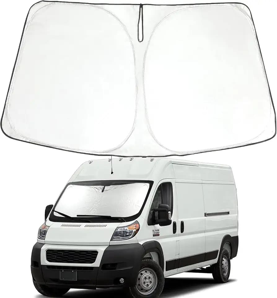 ROCCS Windshield Sunshade UV Ray Reflector for 2014-2026 Dodge RAM ProMaster Full Size Cargo Van Chassis Cab Cutaway Front Window Sun Shade Shield Cover Foldable Reflective Sun Visor