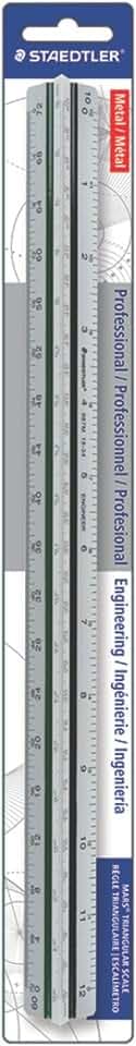 STAEDTLER Engineer Aluminum Triangular Scale, 12in Metal Ruler with Color-Coded Grooves, Weather-Resistant, 6 Scales (10-60 Parts per Inch)