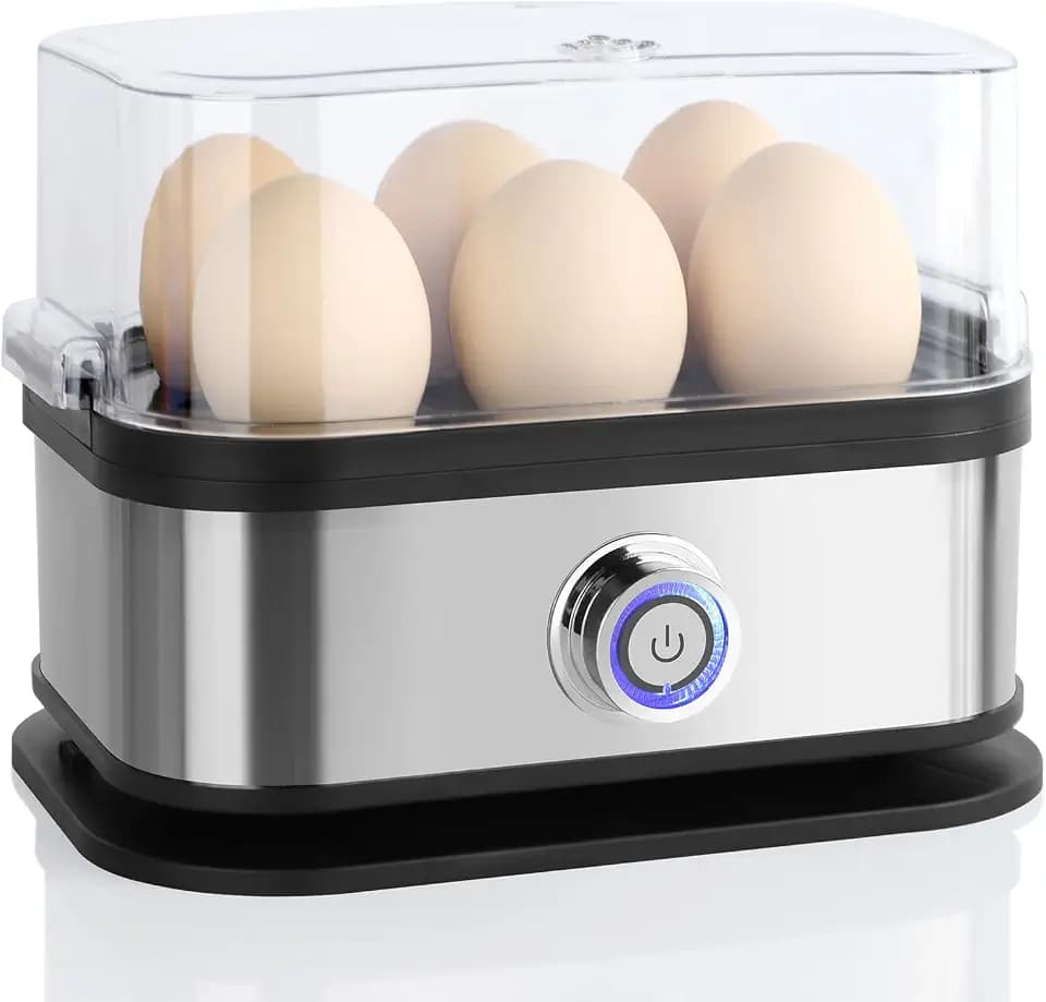 VINATO Eierkocher, bis zu 6 Eier (weich, mittel, hart, pochiert), Familiengröße Egg Cooker, Leicht zu reinigen Egg Boiler, Silber