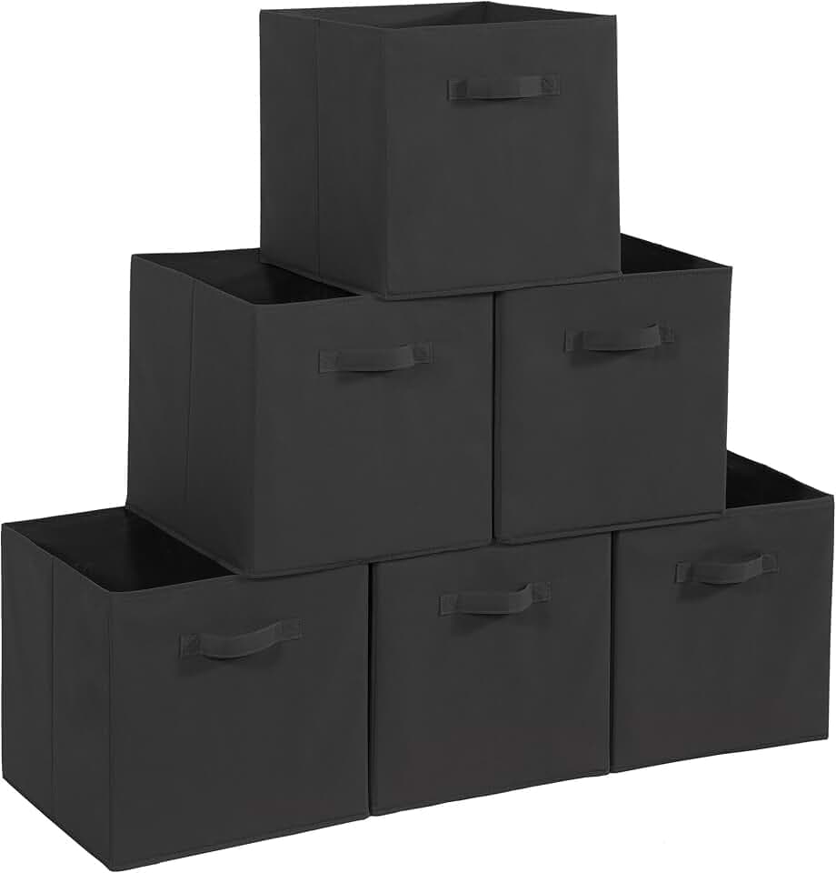 11x10.5 Storage Bins, Set of 6 Storage Cubes. Collapsible Cube Storage Bins, Fabric Closet Organizers with Handles for Home, Closet Shelf Cabinet, Bookcase, Black (11"x10.5"x10.5")