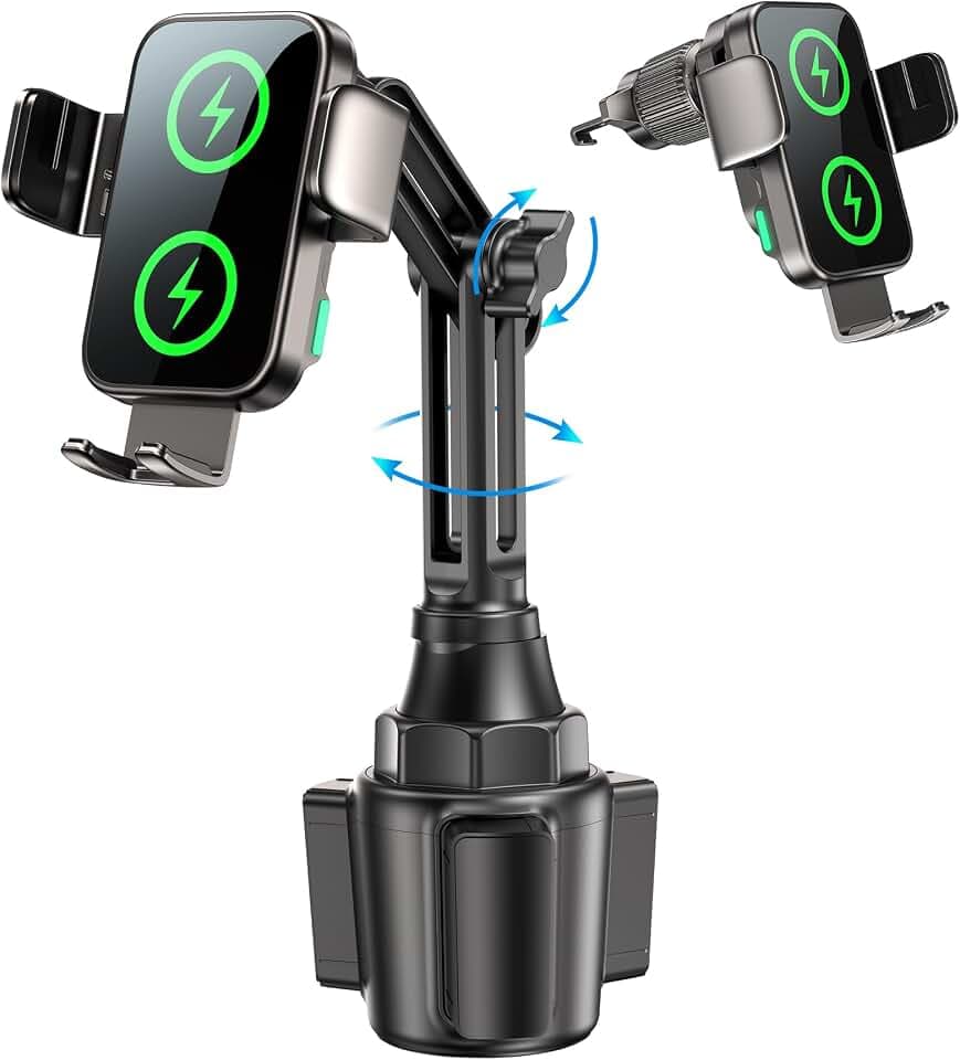 15W Handyhalterung Auto mit Ladefunktion, [360° Automatische Klemmung] Induktive Ladestation Auto Wireless Charger für Lüftung+ Saugnapf, Kfz Ladegerät für iPhone 17-12 (Black-Cup)