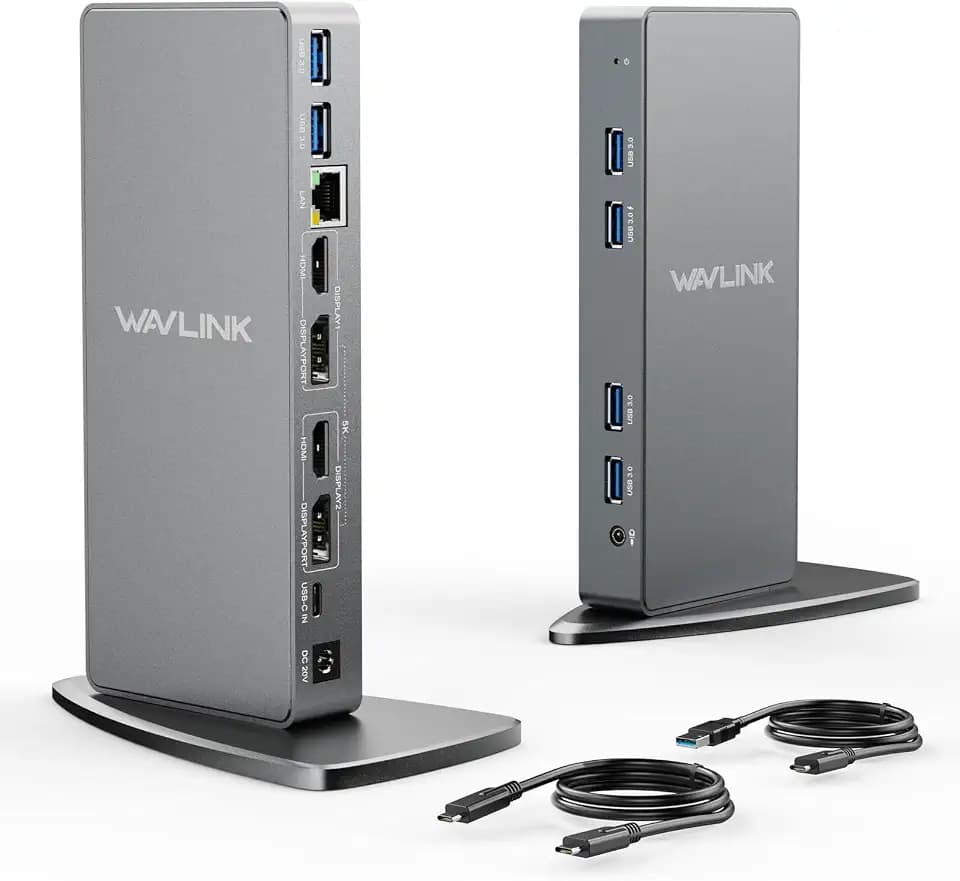 DisplayLink Docking Station Dual Monitor,WAVLINK 14-in-1 USB-C/A Laptop Dock with 2x5K HDMI,2x5K DP,1000Mbps Ethernet,6 USB 3.0,Audio&Mic,for New MacBook Neo M1/M2/Intel,Dell,HP,Surface Pro