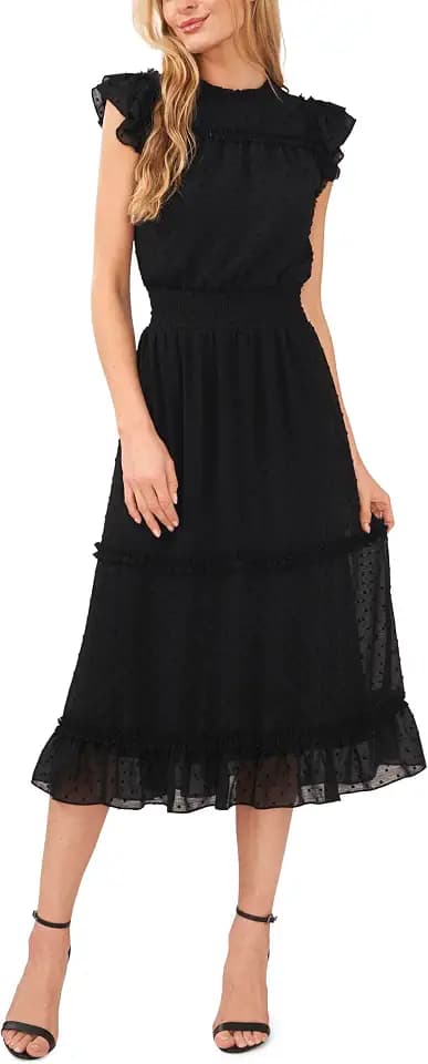 CeCe Flutter Sleeve Smocked Waist Midi Dress