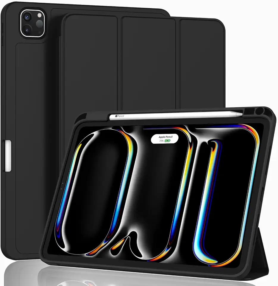 ZryXal iPad Pro 11 Inch Case (M5) 2025/ (M4) 2024 (Model: A3357,A3358,A3359,A2836/A2837/A3006), Trifold Stand Smart Cover with Pencil Holder and Soft TPU Back, Auto Wake/Sleep (Black)