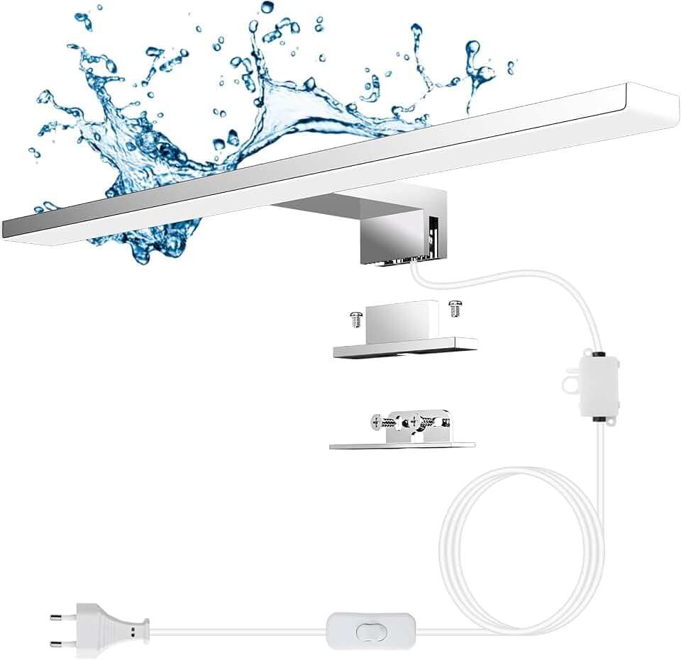 LED Spiegelleuchte Bad mit Schalter und Stecker 5W,300mm 500lm, 6500K | Kaltes Weiß Spiegellampe Badezimmer 230V Badlampe Spiegel für Spiegelschrank