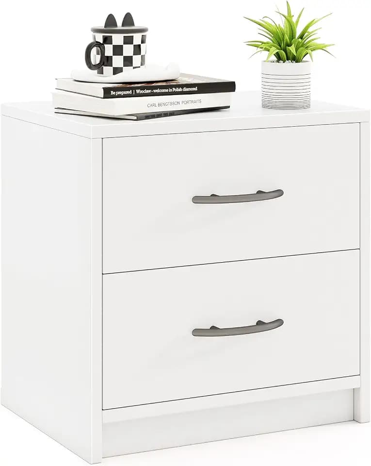 COSTWAY Nachttisch mit 2 Schubladen, Kleiner Beistelltisch, Nachtschrank, Sofatisch, Nachtkommode, Nachtkonsole für Schlafzimmer, Wohnzimmer, 38,5 x 28 x 39 cm (Weiß)