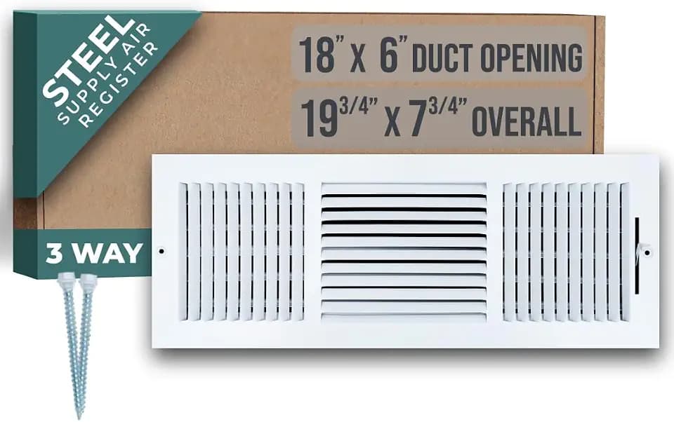 Fits 18x6 Duct Opening 3 Way Steel Air Supply Diffuser by Handua | Register Vent Cover Grille for Sidewall and Ceiling | White | Outer Dimensions: 19.75" X 7.75"