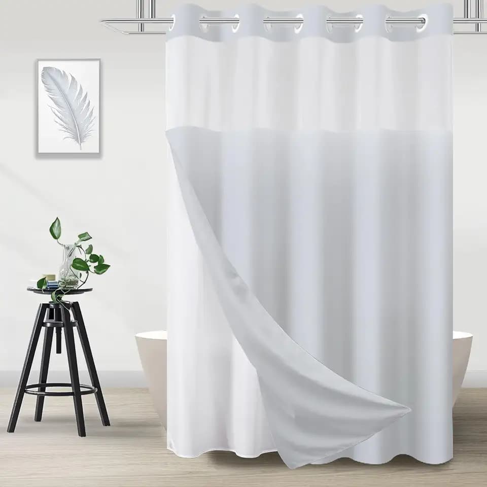 No Hook Shower Curtain and Liner Set, Light Grey, 71" x 74"