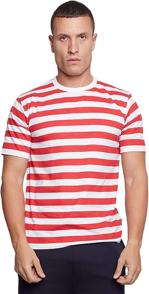 WickedFun® T-Shirt für Herren und Damen, gestreift, kurzärmelig, Rundhalsausschnitt, Rot / Blau / Schwarz / Weiß