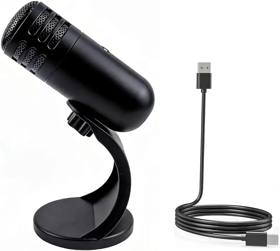 USB Mikrofon, USB-Kondensatormikrofon, PC-Computer-Gaming-Mikrofon mit Ständer, Stummschalttaste, Plug-and-Play, Computermikrofon, Tischmikrofon für Podcast, Streaming und YouTube-Schwarz