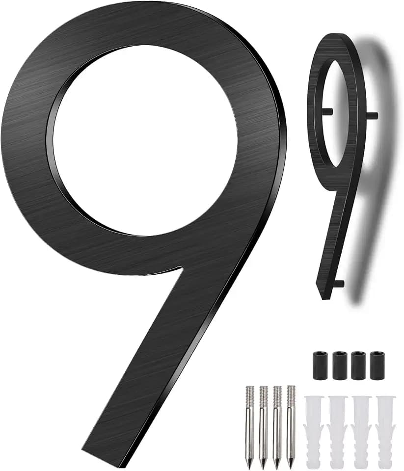SKLK-SEL12 Inch Modern Metal House Numbers, Black Door Number, Metal Mailbox Numbers and Letters, House Address Numbers for Outside Signs 9