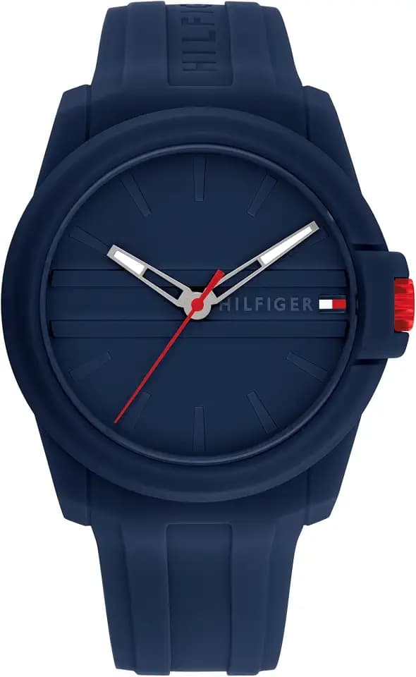 Tommy Hilfiger Men's 3-Hand Quartz Watch – Casual Sport Style, Silicone Strap, Water-Resistant to 50 Meters, Everyday Fashion Wristwatch, Gift for Him - 44mm
