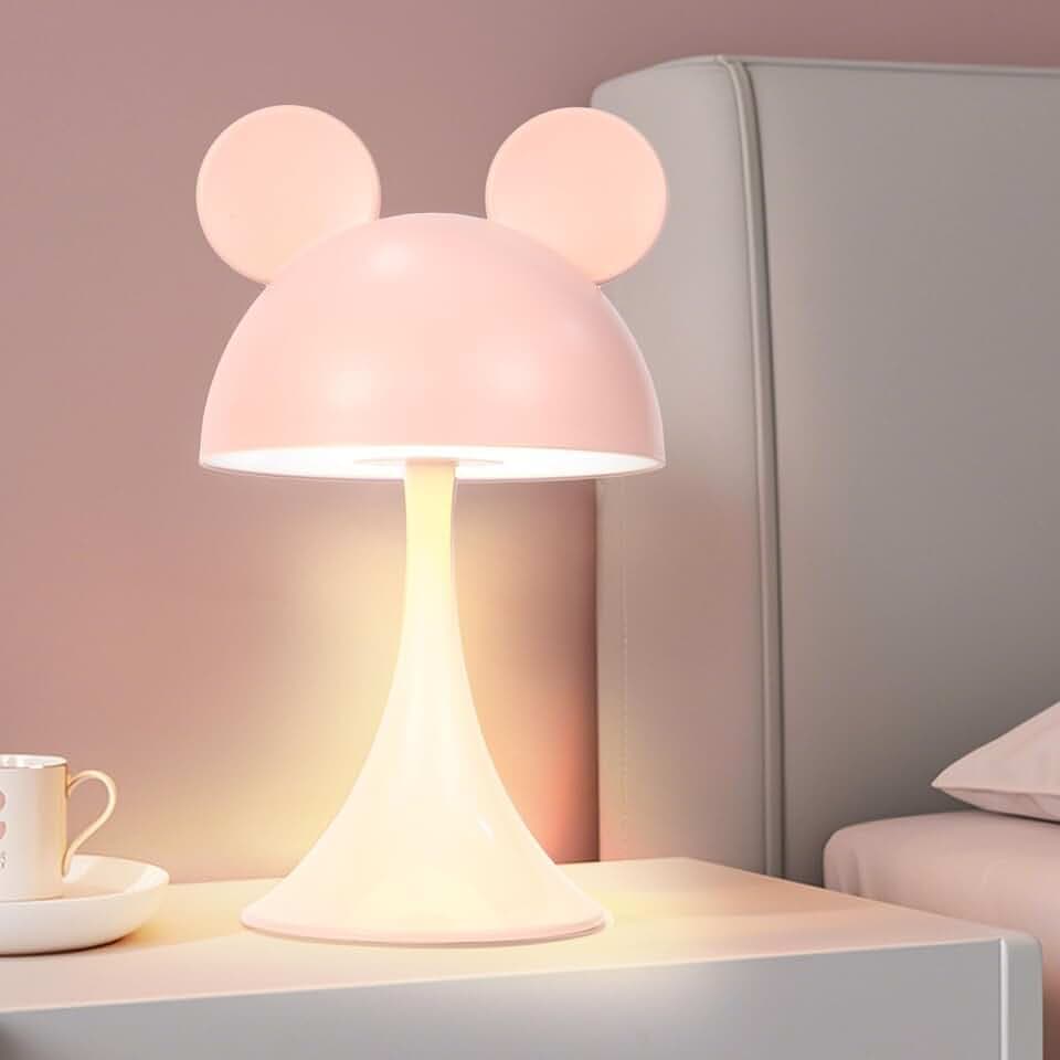 Wiederaufladbare Mausform LED Dimmbare Touch Schreibtischlampe Lesen Nachtlicht Niedliche Nachttischlampe (Rosa)