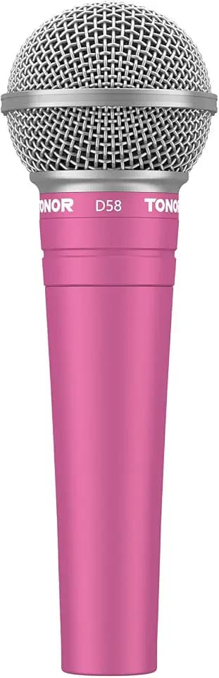 TONOR Dynamisches Gesangsmikrofon mit integriertem Poppfilter, XLR Mikrofon Handheld Microphone mit Rauschunterdrückung, 6,35 mm XLR-Ausgang für Gesang Bühne Aufnahme Karaoke Maschine, D58 Rosa