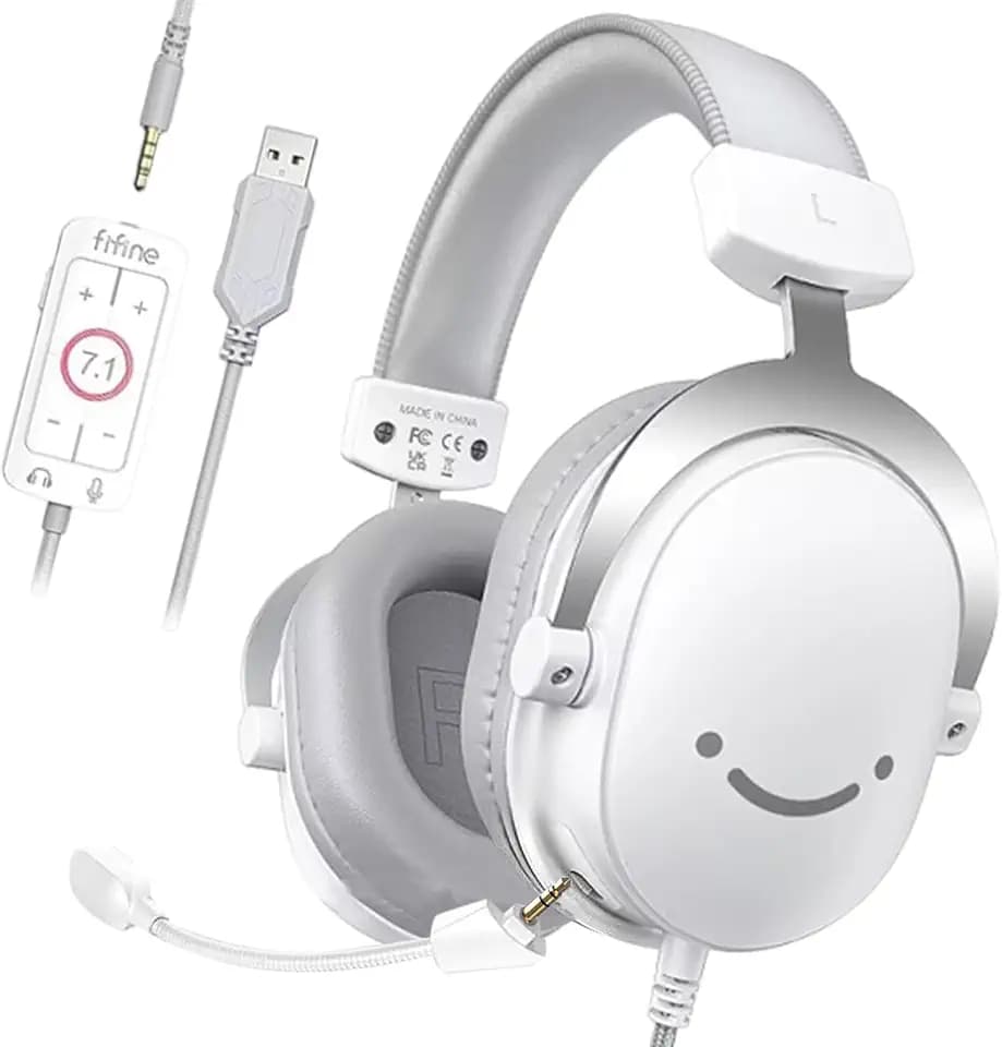 FIFINE Gaming Headset mit Mikrofon, Over Ear Kopfhörer mit Kabel, USB Headset für PC PS4 PS5 Xbox Switch, RGB Headphone mit 7.1 Surround Sound und Ohrpolster