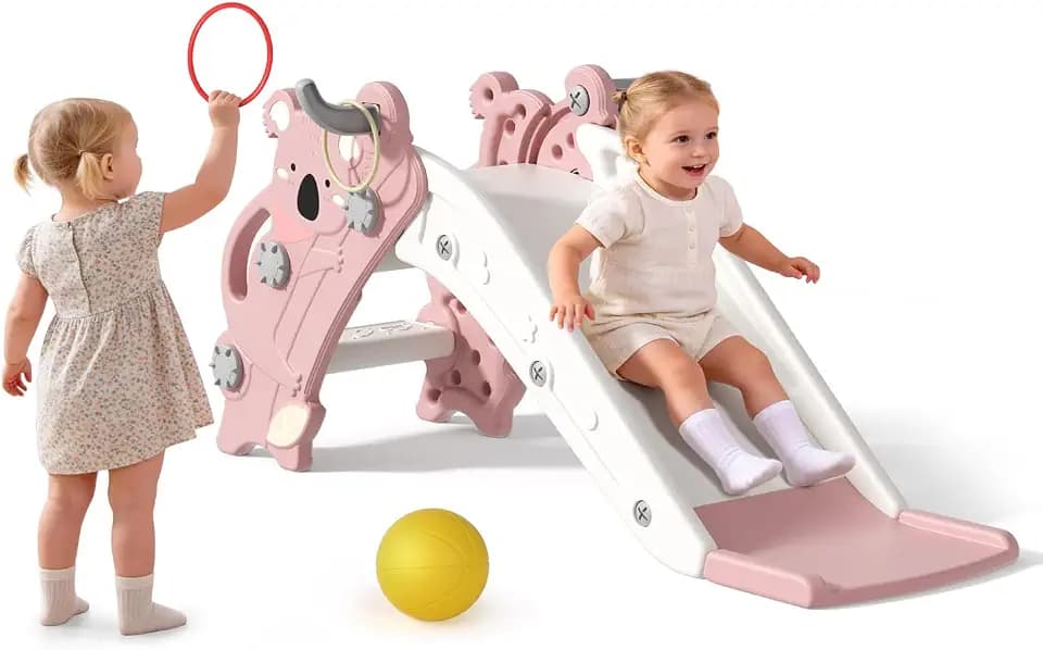 Babytronic 4 in 1 Toddler Slide for Toddlers Aged 1-3 Indoor Outdoor Pink