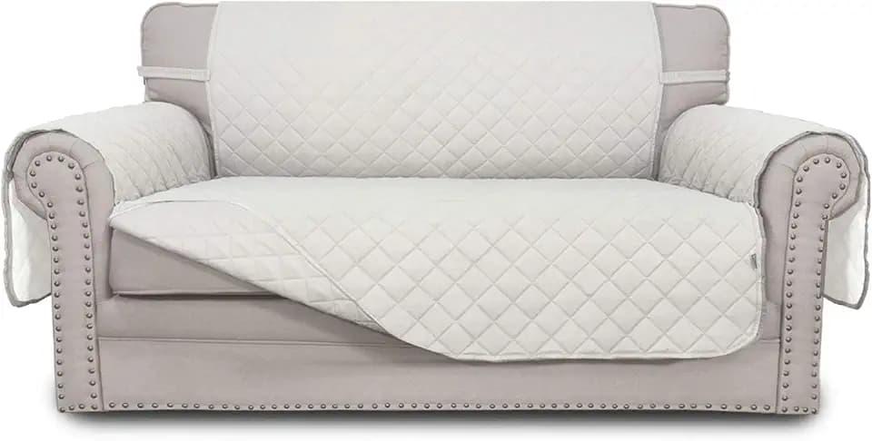 Easy-Going Reversible Loveseat Couch Cover for 2 Cushion Couch Sofa Cover for Dogs Water Resistant Furniture Protector with Foam Sticks Elastic Straps for Pet (Loveseat, Ivory/Ivory)