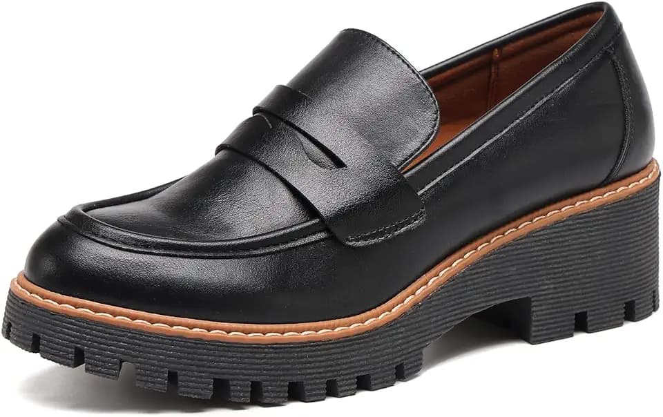 TYNDALL Womens Business Casual Shoes Women's Platform Heeled Chunky Penny Loafers Shoe